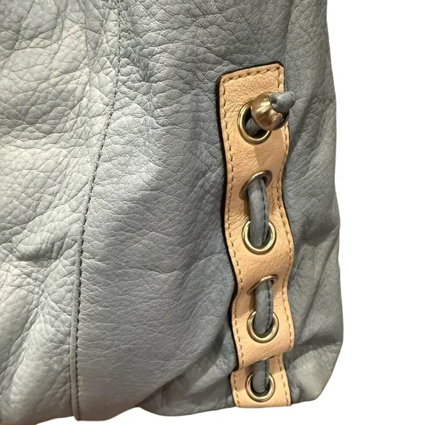 B. Makowsky Blue and Cream Shoulder leather laptop message Bag leopard lining - Image 3