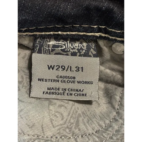 Silver Jeans NATSUKI Flap Bootcut Dark Wash‎ Low Rise EmbroideryGems Size 29x31 - Image 8