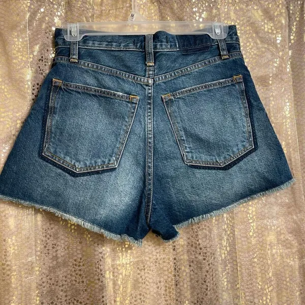 Abercrombie & Fitch dark wash light distressed/whiskered high rise festival shor - Image 2