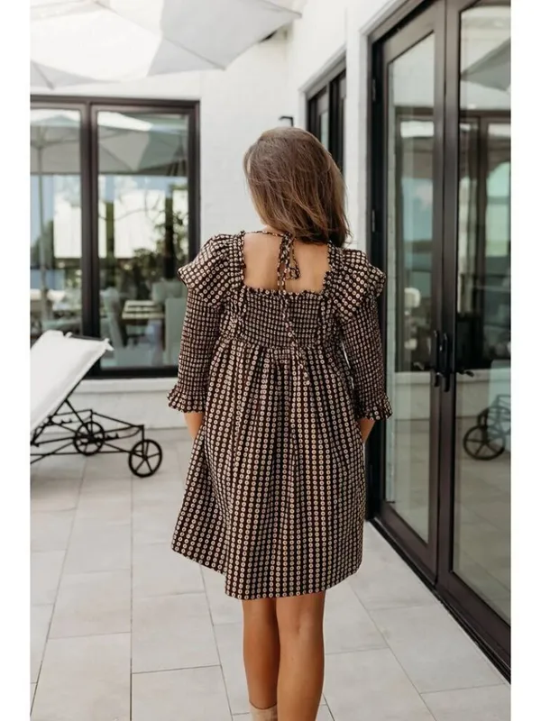 FREE PEOPLE Star Dip Tiered Smocked Button Front Cotton Dress Black Combo Small - Image 9