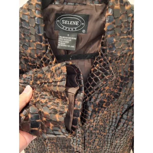 Selene Sport Vintage S Faux Snakeskin Leather Animal Print Long Jacket Coat NWOT - Image 6