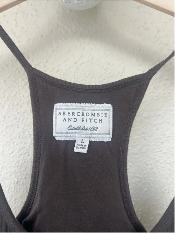 VTG Abercrombie & Fitch Brown Ribbed Lace Hem Racerback Cami Tank Top Small Logo - Image 5