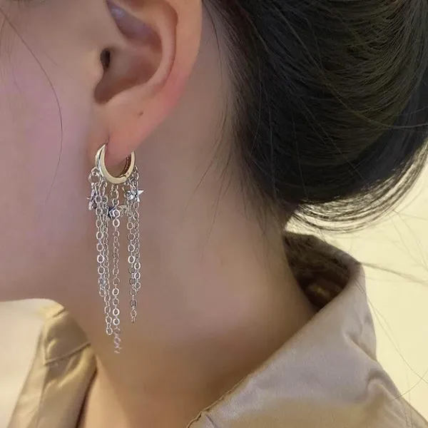 18K White Gold Plated Star Tassel Long Dangle Drop Earrings for Women - Image 5