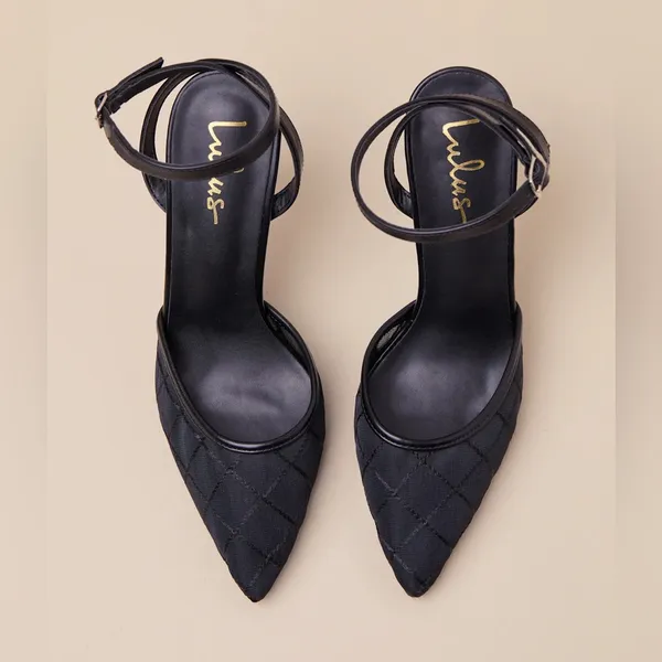 Lulus Louize Black Embroidered Ankle-Strap Heels - Image 4