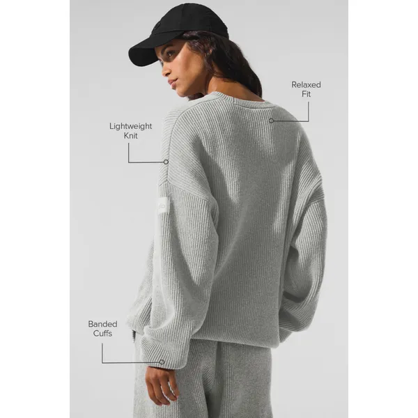 Alo Yoga Domain Rib Knit Crew Sweater Athletic Heather Grey M - Image 2