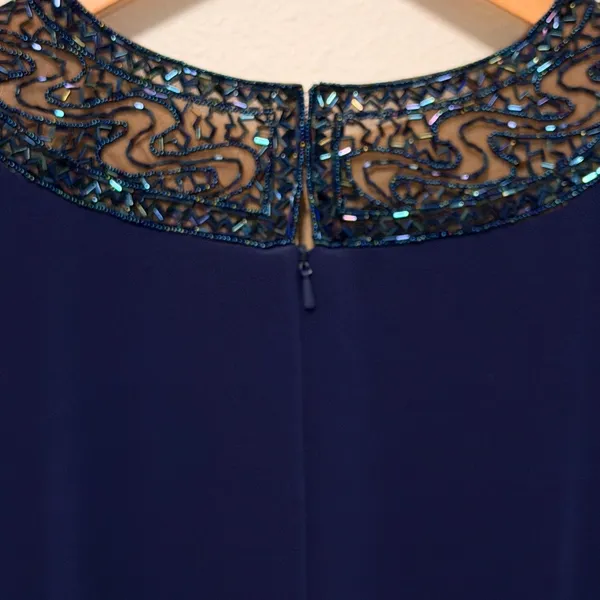 Bob Mackie Cocktail Dress Sz 6 Navy Blue Beaded Sequin‎ Sheath Vintage Glam - Image 5
