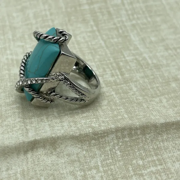 Western Boho Faux Turquoise Ring Size 8‎ Silver Tone Southwest Nautical Festival - Image 3