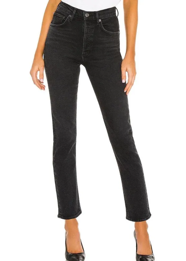 Agolde | Riley High Rise Straight Crop Jeans In Panoramic Black Size 25 - Image 4