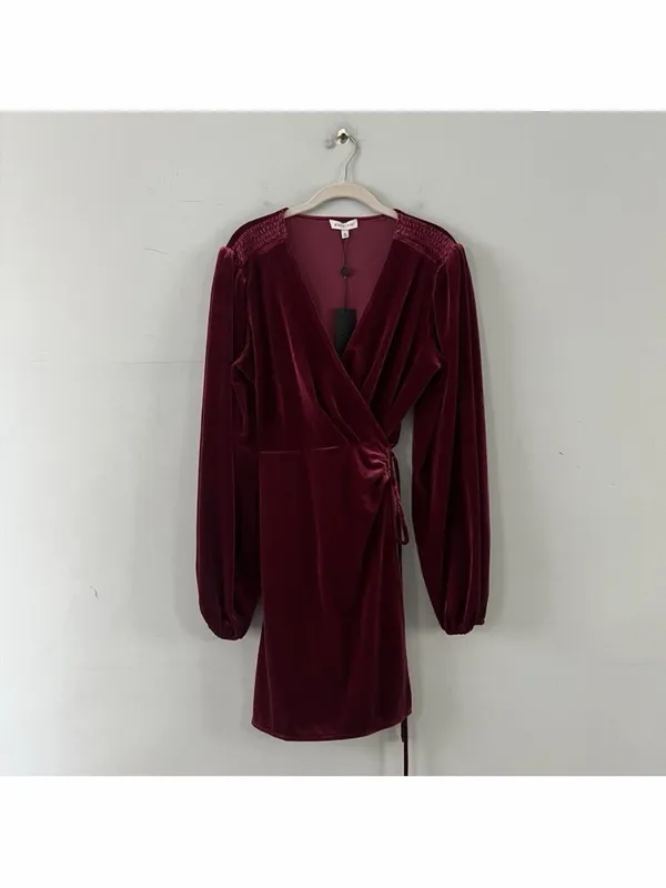 NWT Gianni Bini Leighton Merlot Red Velvet Long‎ Sleeve Wrap Mini Dress - Image 3