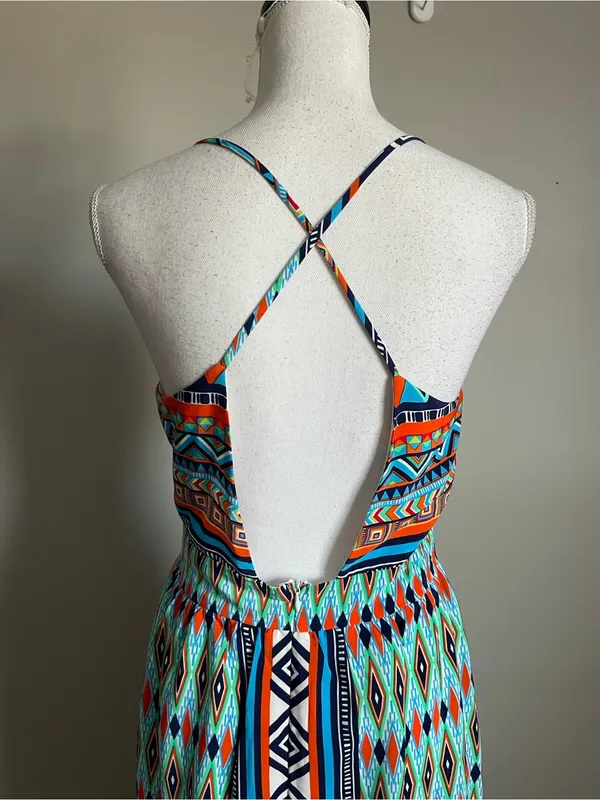 MYAN | Coloful Geo-Print Spaghetti-Strap Maxi Dress Sz - Image 5