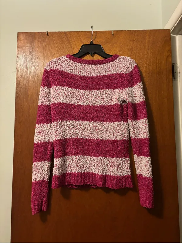 Arizona Jean Company Fuzzy Crewneck Sweater in Dark Pink & Light Pink - Image 2