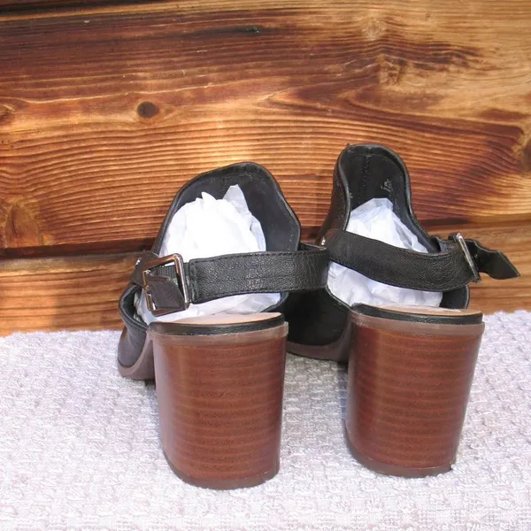 Franco Sarto Black Leather Block Heel Sandals - Image 6
