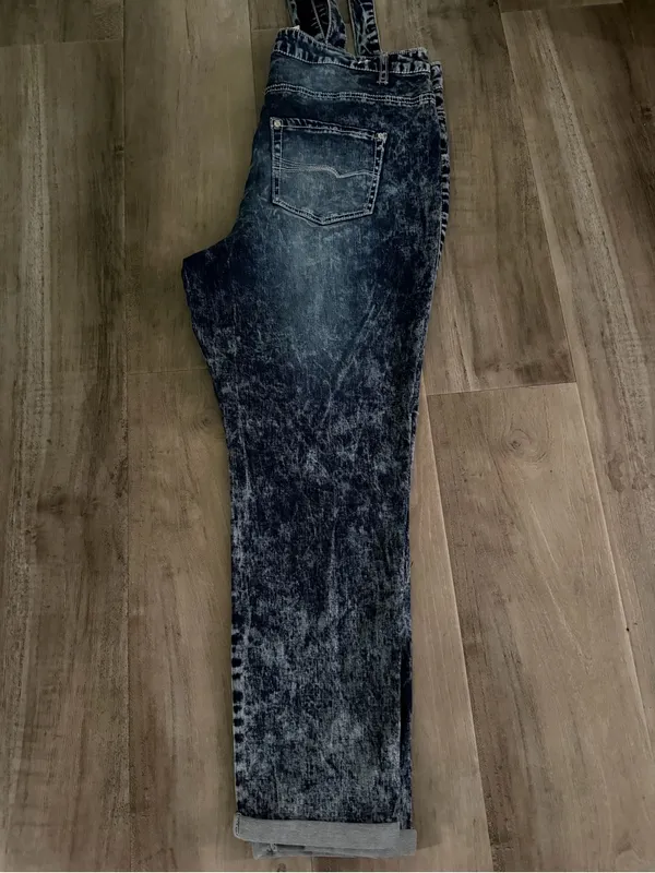 NWT Acid Wash Suspender Jeans Overall Pants Dark Wash - Size 18 - Image 8