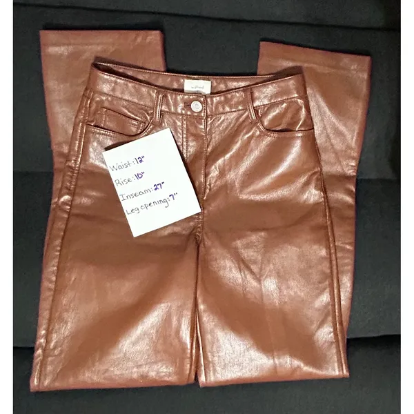 Aritzia‎ Wilfred The Melina Pant Mocha Vegan Leather High Rise Straight Leg Sz 0 - Image 4