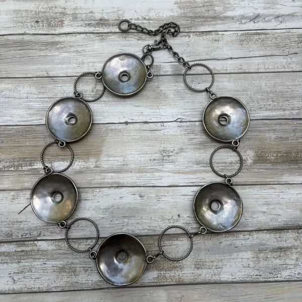 Medallion Chain Link Belt OS Brown Silver Boho Stone Inlay Earthy Artsy Western - Image 7