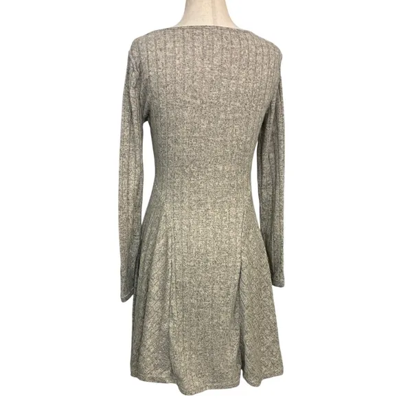 Halara Womens Long Sleeve Ribbed V-Neck Fit & Flare Mini Dress Oatmeal Grey‎ S - Image 6