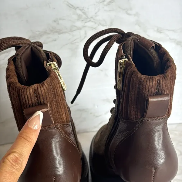 Antonio Melani - Penn Leather And Fabric Lug Sole Booties lace up platform 6M - Image 9