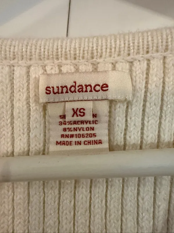 Sundance ribbed off white fitted sweater size xs - Image 3