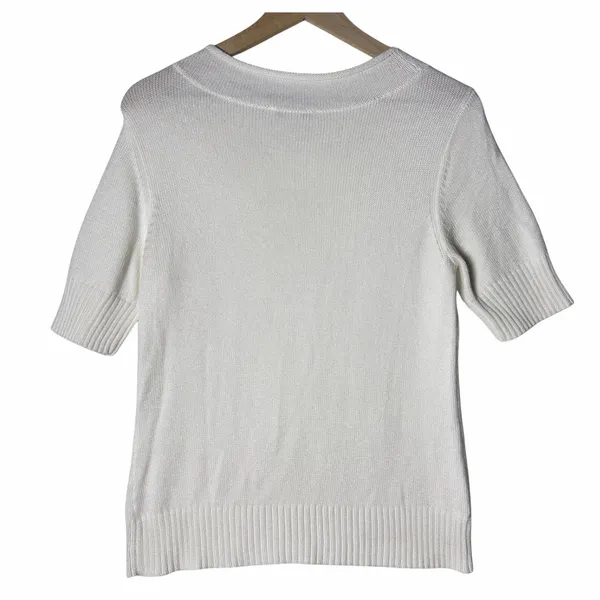 Pendleton Mock Neck Short Sleeve Sweater White Cotton Blend Women’s Size M - Image 2