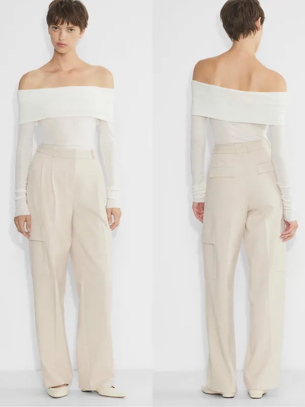ARITZIA Babaton Streamline Wool Birch Off Shoulder Long Sleeve Top Sweater - Image 2