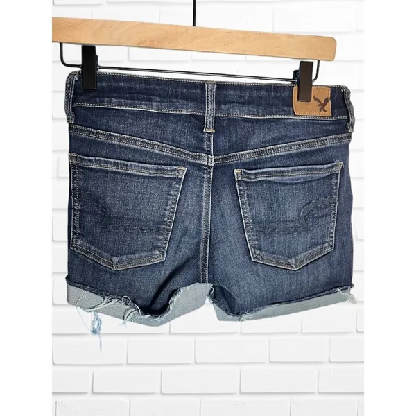 American Eagle Women's 2 Midi Rolled Hem Jean Shorts Super Stretch‎ Denim Café - Image 4