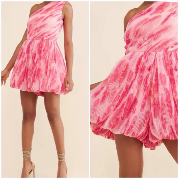 Hutch Anthropologie One Shoulder Bubble Hem Dress 4 Pink Tulle Party Barbiecore - Image 9