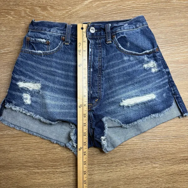 Abercrombie & Fitch High Rise Distressed Denim Shorts Women's Size 25 Raw Hem - Image 8