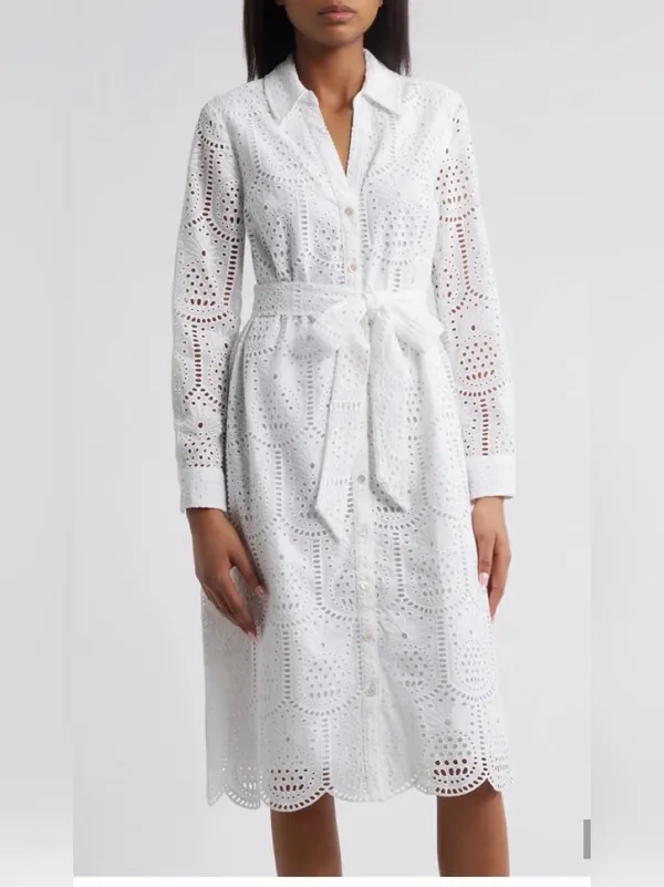 NWT Lilly Pulitzer White Eira Pineapple Eyelet Midi Shirtdress Cotton size 2 - Image 2