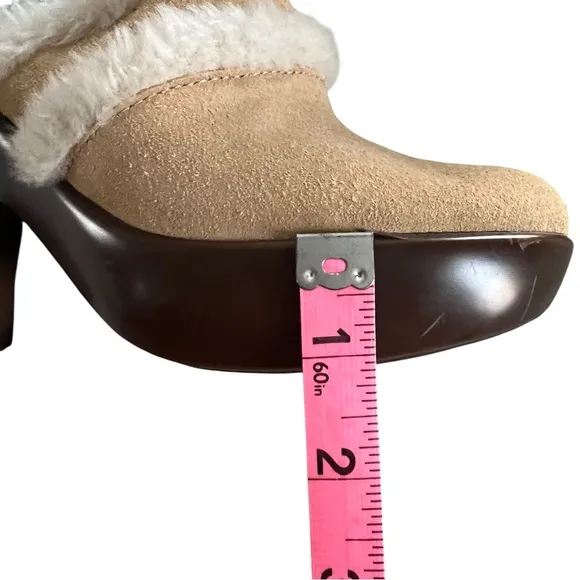 Tommy Hilfiger Suede Faux Fur Platform‎ Clog Mules Chunky High Heel Shoes 6.5 - Image 12