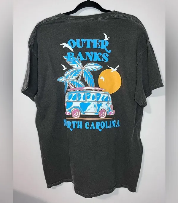 OBX OUTER BANKS NC Vintage Wash Graphic Tee Beaches Unisex T-Shirt Sz L NWOT - Image 3