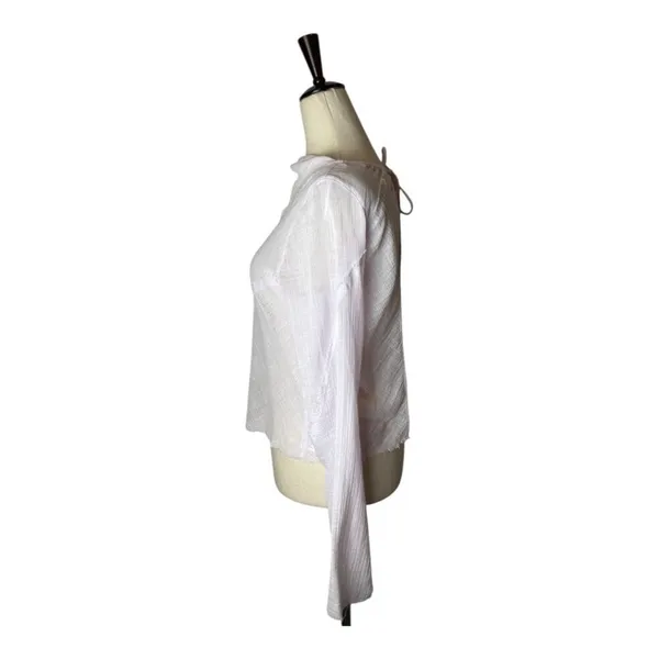 Zara Shirt Women‎ XS Purple Lilac Sheer Raw Seam Detail Tie Neck Open Back Top - Image 4