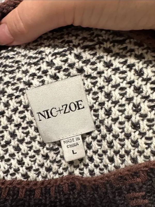 Nic + Zoe Mixed Up Mock-neck Two-Tone Base ColorBlock hem and Cuffs Sweater sz L - Image 8