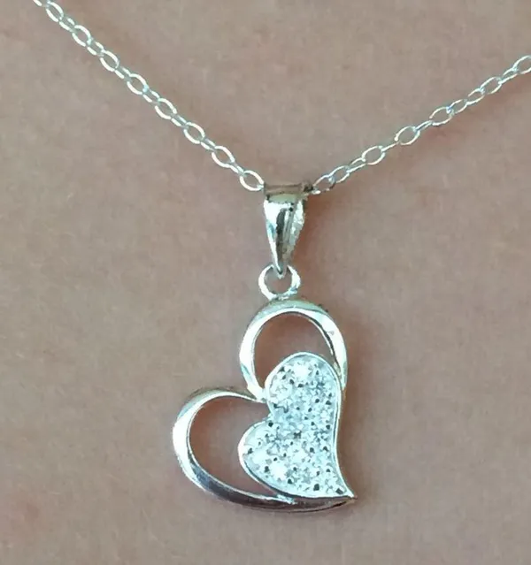 Sterling Silver 925 Lopsided CZ Open Heart Pendant - Image 2