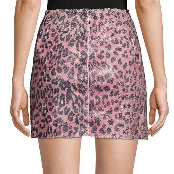 Free People Pink Leopard Print Sequin Mini Skirt - Image 4