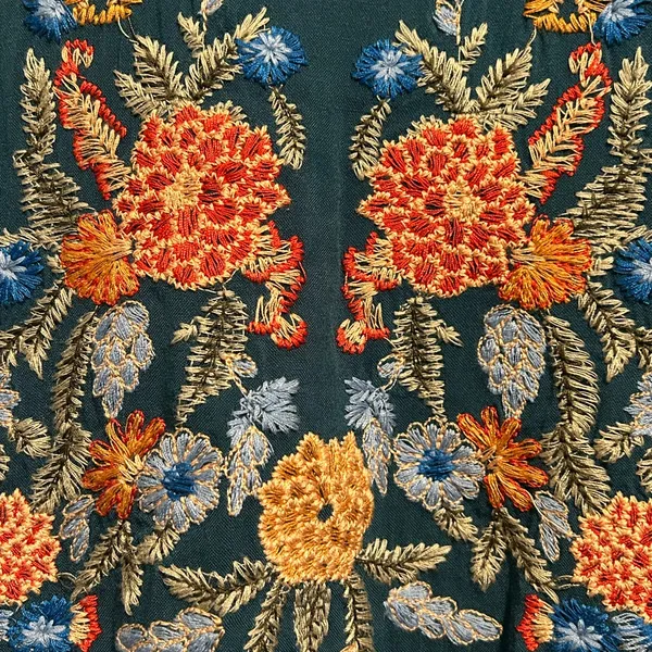 Entro Medium Bohemian Teal Floral Embroidered Dress - Image 3
