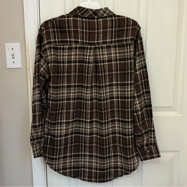 LaCozy Women’s Oversized Flannel Shirt in Brown Plaid - Image 8