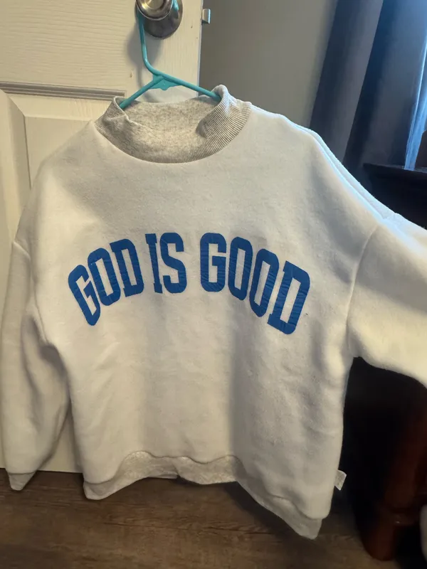 Jesus/ God is Good Reversible Mock Neck Gray - Image 2