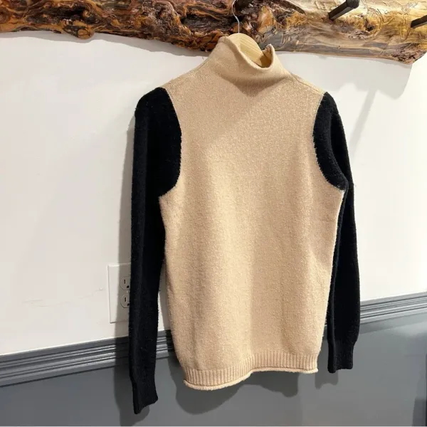 On Trend Cream and Black Turtleneck Sweater - Image 3