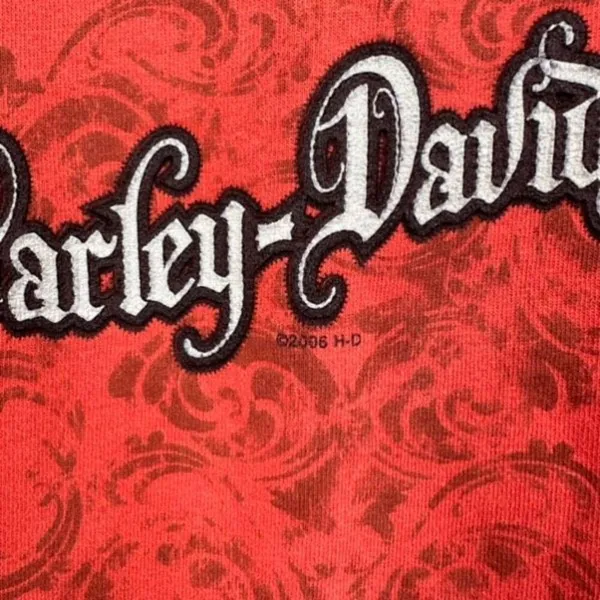 Vintage‎ Y2K Harley Davidson Women’s Orange Sweatshirt Large 3D Raised Spell Out - Image 3