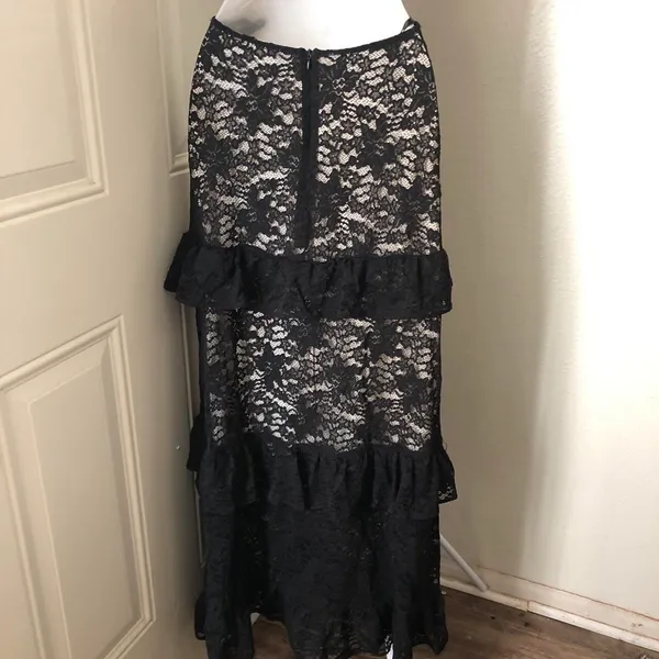 Black Whimsygoth gothic grunge lace cut out slim fit fitted maxi halter formal prom dress gown deep V neckline, open back, and tiered ruffle hem-S #goth #whimsygoth #fairycore #fairygrunge - Image 5