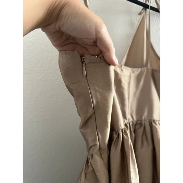 Anthropologie Bloni Tiered V-Neck Maxi Dress Bronze Metallic Size Medium Petite - Image 8