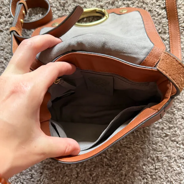 Vince Camuto Kayci Caramel Suede & Leather Crossbody - Image 10