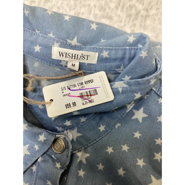 Wishlist Womens‎ Blue Star Print Short Sleeve Button Front Romper Size M NEW. - Image 4
