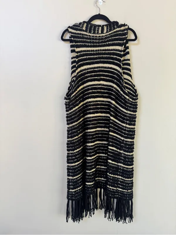 Chico’s Black & Gold striped Faron Knit Fringe long open front sweater vest XL 3 - Image 5