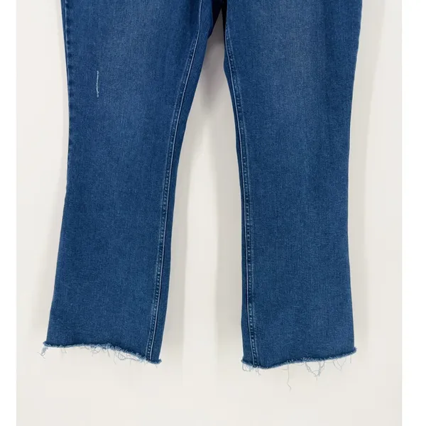 J. Jill Kick Flare Ankle Jeans 8 Blue Distressed Raw Hem High Rise Cropped Denim - Image 4