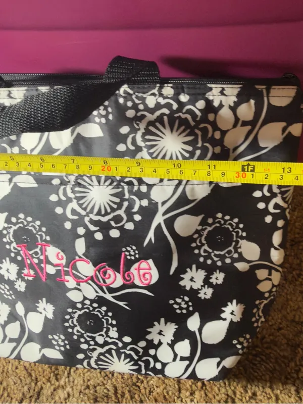 thirty-one Black Floral Lunch Bag with Pink Name Embroidery - Image 3