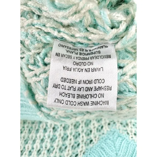POOF! Womens Size S Open Knit V-Neck Sweater Aqua Blue White Hi-Low Boho Coastal - Image 10
