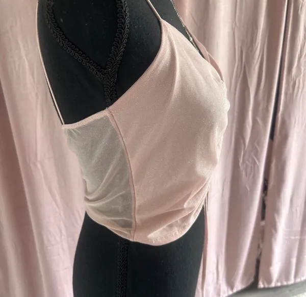 Pink ruched tie front cami top Size L - Image 3