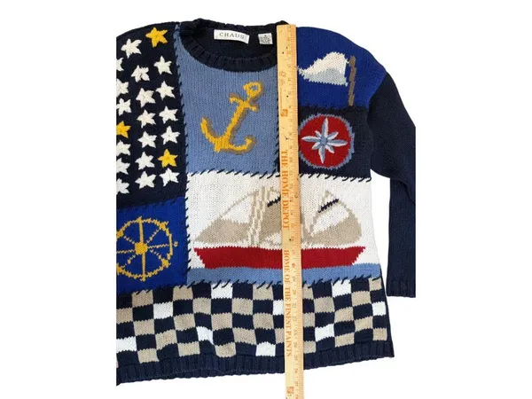 1980s Nautical Maritime Sailing Vintage Sailboat Whimsical Lagenlook Sweater - Image 10