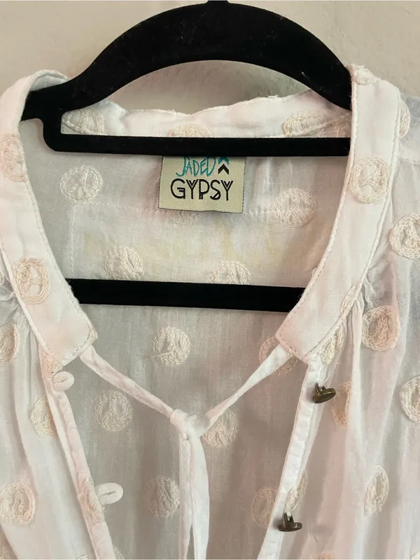 Jaded Gypsy Peace Be With You Embroidered Tunic Top Boho Lagenlook Size S/M - Image 3